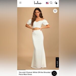 Lulu’s You and I Forever White Off-the-Shoulder Two-Piece Maxi Dress Size M